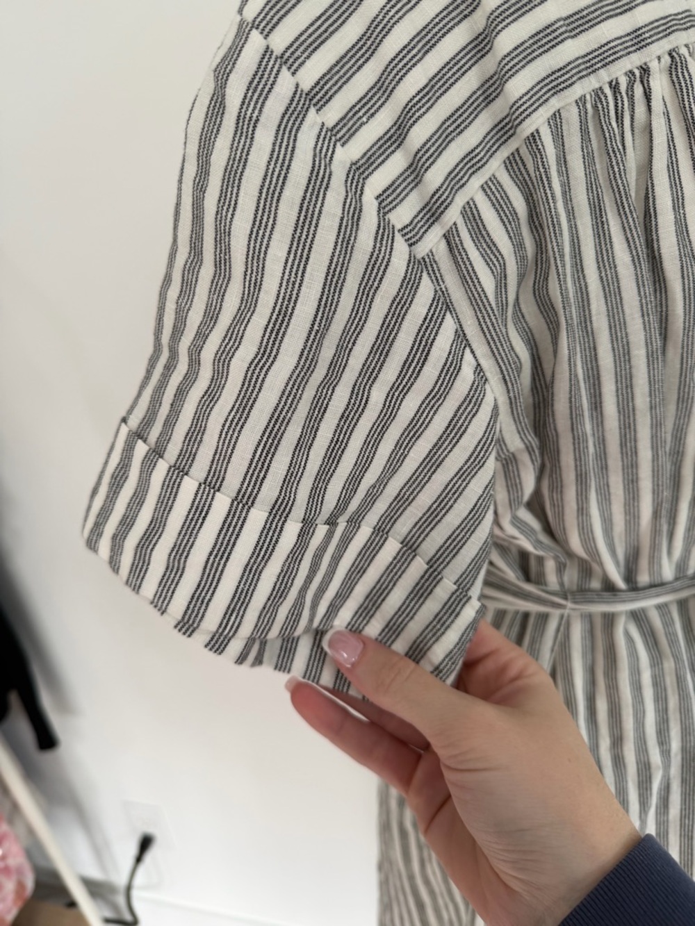 FRAME Button Front Linen Striped Midi Dress Quiet Luxury Coastal Chic Size Small - Picture 9 of 11
